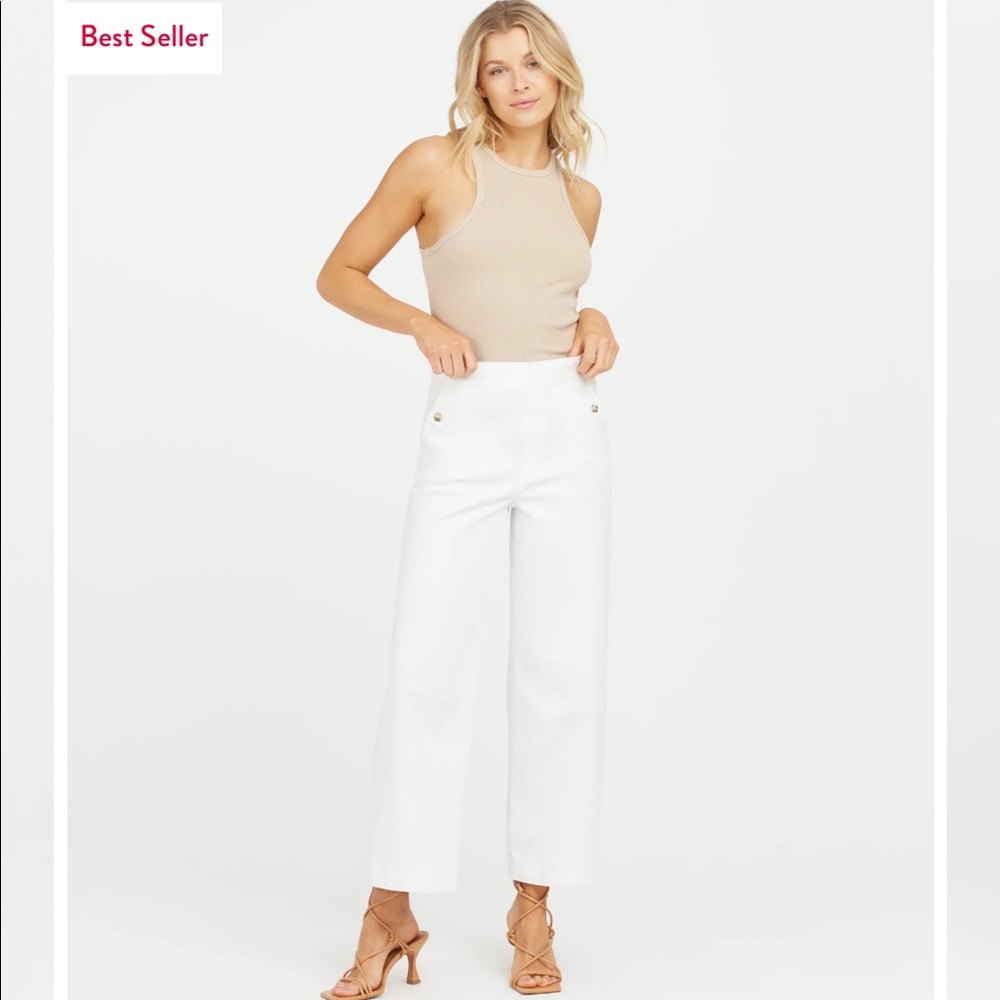 Spanx Stretch Twill Cropped Wide Leg Pant- White wide leg jean